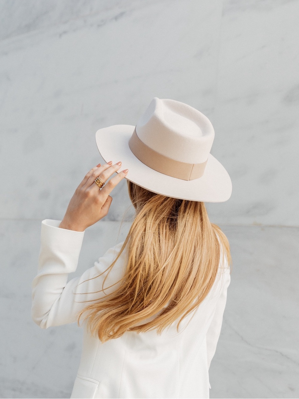 Teressa x Curateur - Women's Cream Felt Fedora with Tan Ribbon